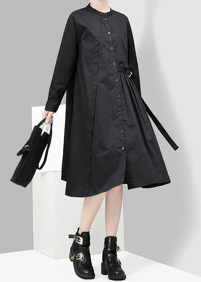 Black Loose Shirt Dresses Patchwork Ruffled Spring