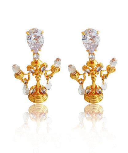 Fine Gold Copper Overgild Glass Ceiling Lamp Stud Earrings