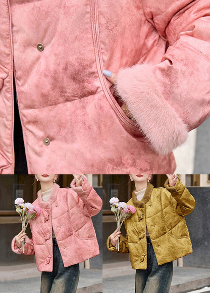 Pink Fur Patchwork Duck Down Puffer Jacket Winter