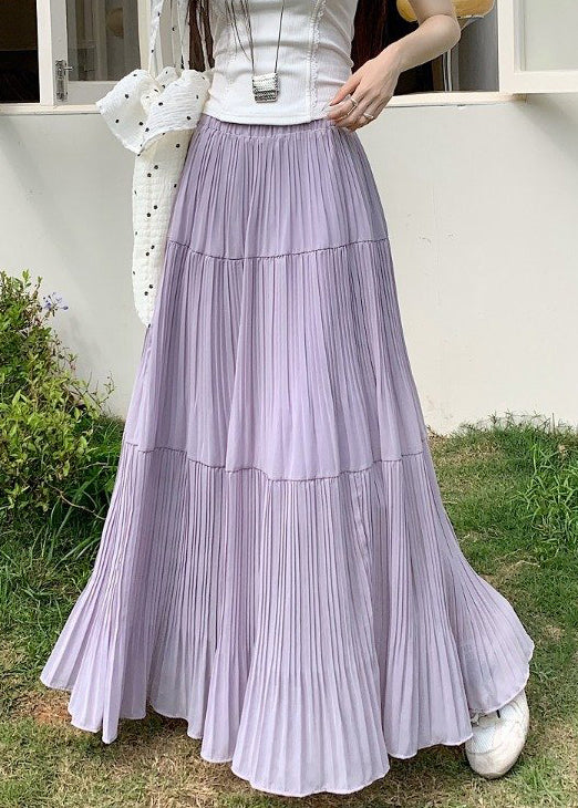 Simple Purple Wrinkled Elastic Waist Chiffon Skirt Summer