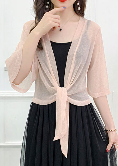 Pink Bright Silk Lace Up Tulle Cardigan Summer