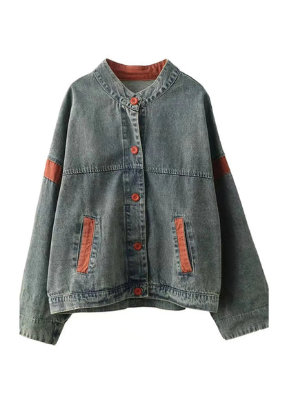 Blue Oversized Patchwork Denim Jacket Spring