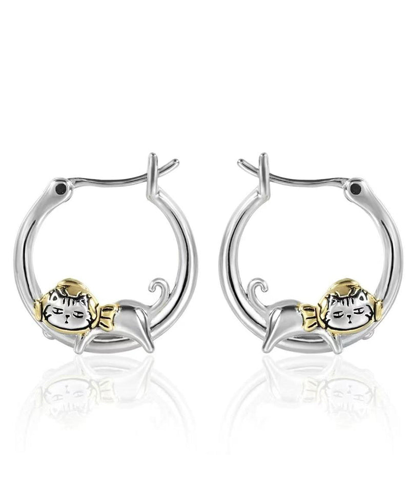 Silk Copper Alloy Kitty Hoop Earrings