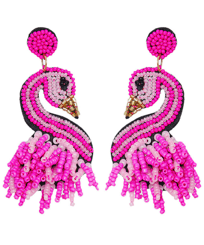 Stylish Rose Flamingo Acrylic Bead Drop Earrings