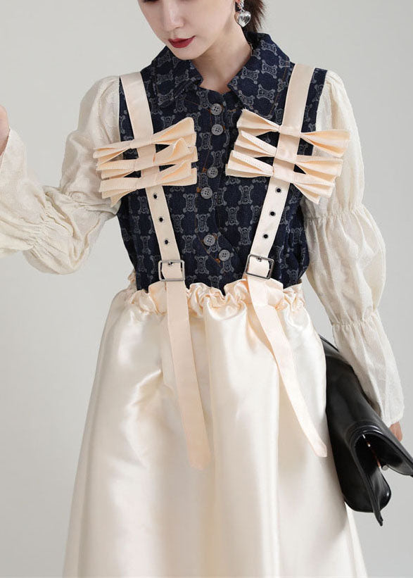 Champagne Patchwork Pockets Dresses Spring