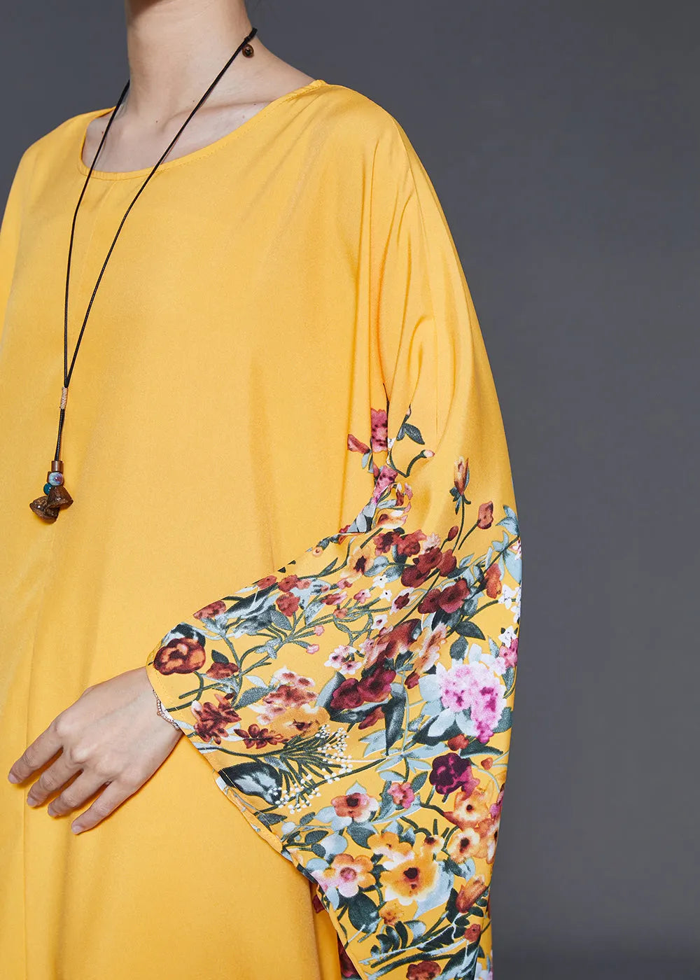 Yellow Oversized Print Chiffon Maxi Dress Summer