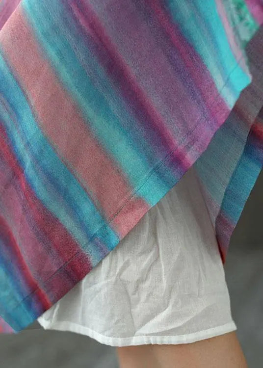Style Striped Retro Patchwork a Line Skirts Ramie