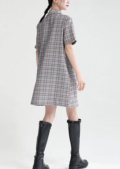 Diy Plaid Peter Pan Collar Pockets Summer Short Sleeve Dress