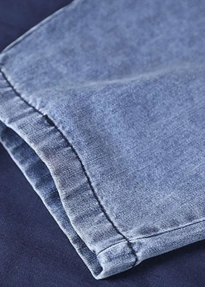 Blue Cinched Pockets Denim Pants Spring