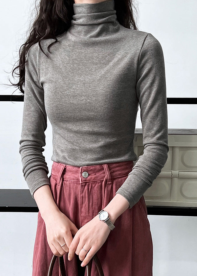 Simple Caramel Turtle Neck Versatile T Shirts Autumn
