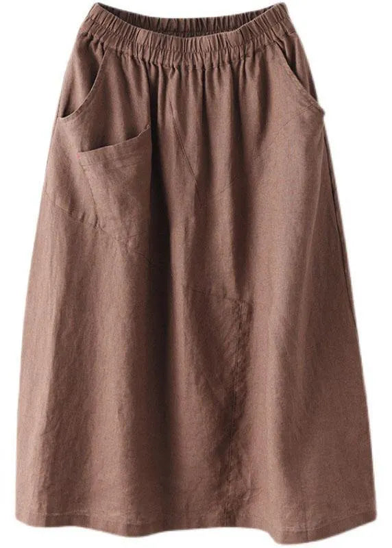 White Patchwork Pockets a Line Skirts Linen