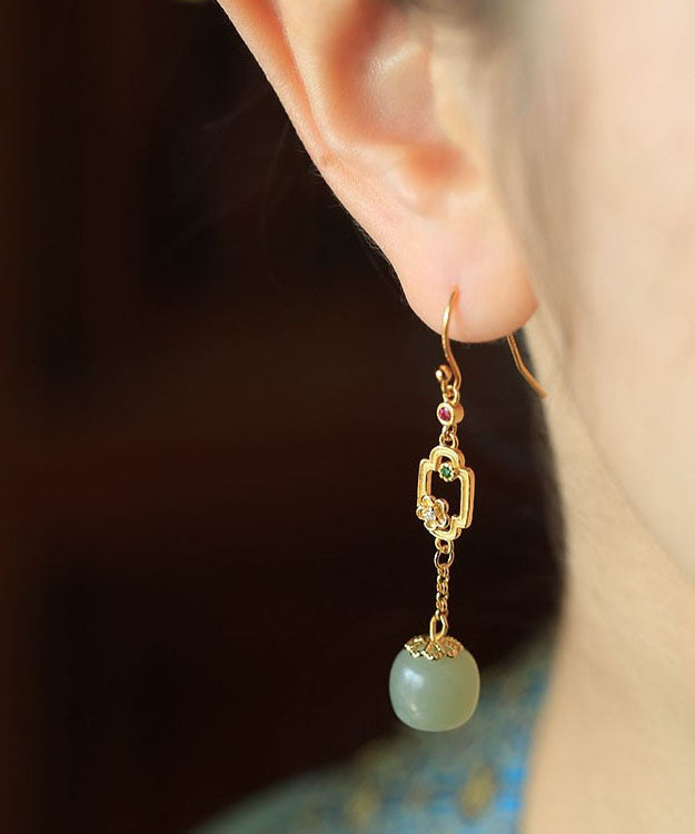 Cyan Sterling Silver Overgild Inlaid Gem Stone Jade Drop Earrings