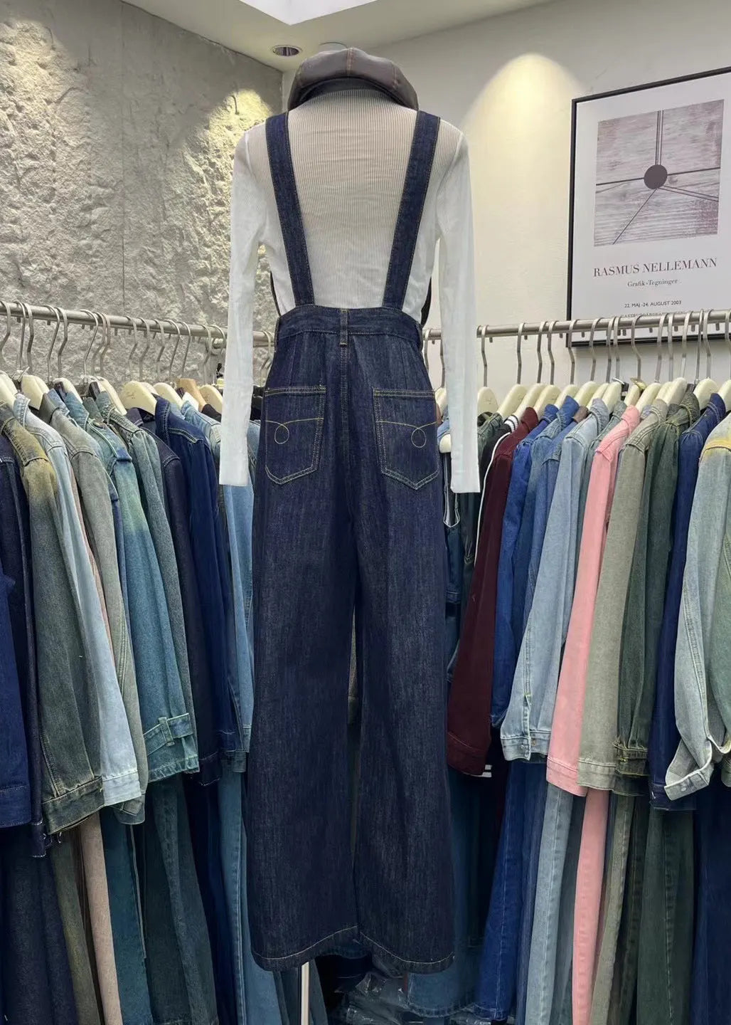 Navy Pockets Patchwork Denim Jumpsuits Spring