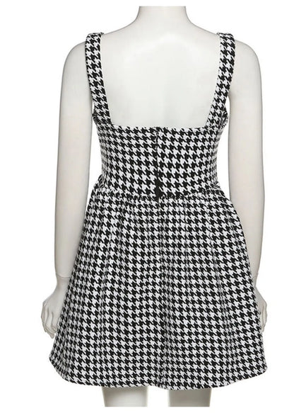 Black Plaid Cotton Spaghetti Strap Dress Dress Summer