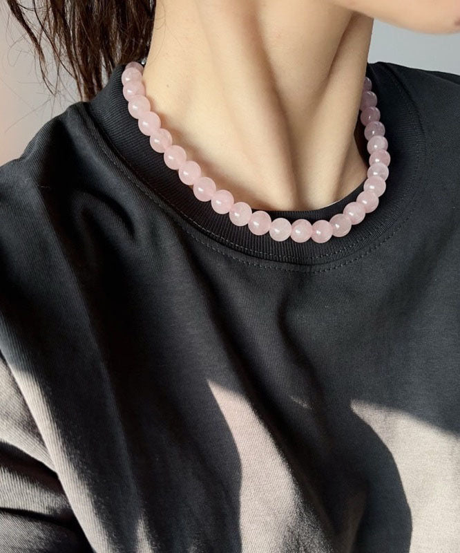Pink Sterling Silver Crystal Beading Collar Necklace