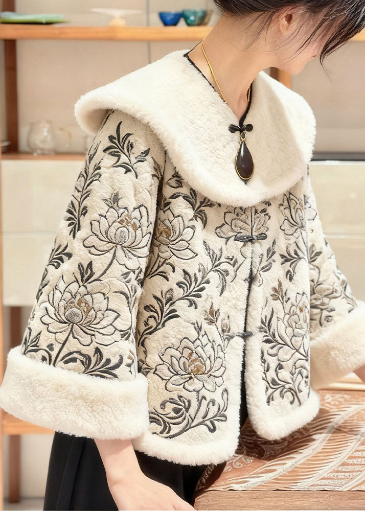 Apricot Fur Collar Embroidered Coats Winter