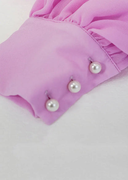 Purple Wrinkled Chiffon Dress Lantern Sleeve
