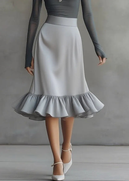 Style Grey Asymmetrical Top and a Line Skirts Two-piece Set Spring