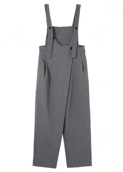 Grey Pockets High Waist Patchwork Cotton Jumpsuits Fall