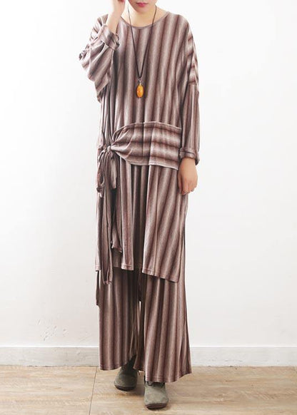 Modern Red Striped Cotton Asymmetrical Design Summer Two Pieces Set