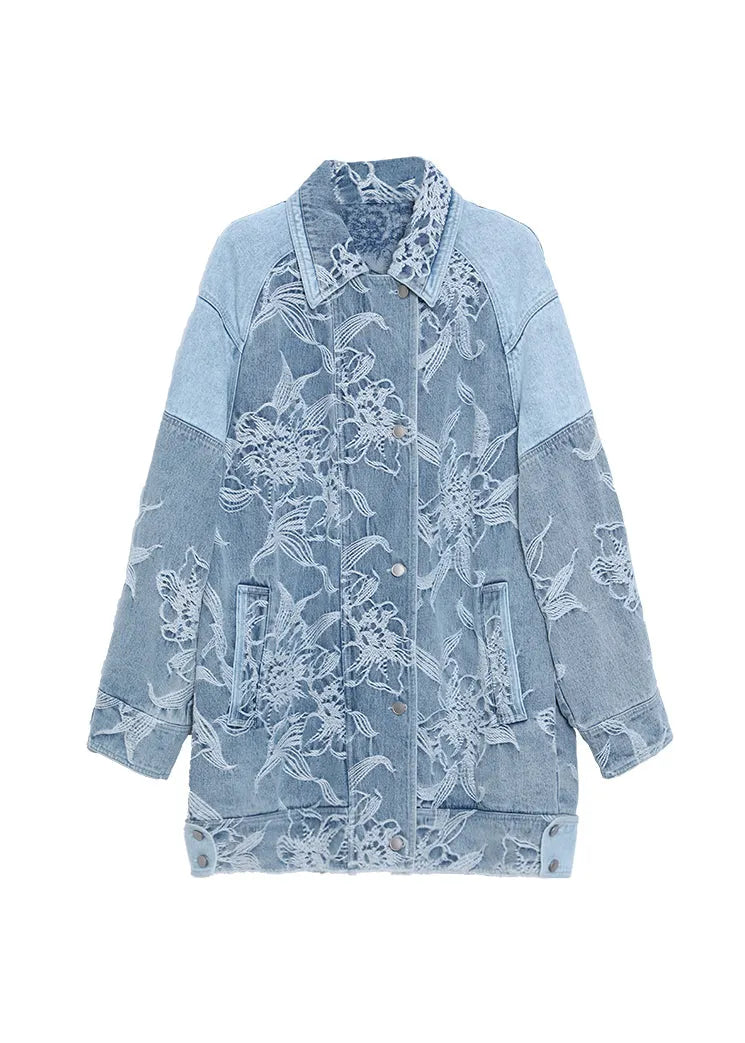 Original Design Blue Jacquard Denim Jacket and Skirts Two Pieces Set Fall