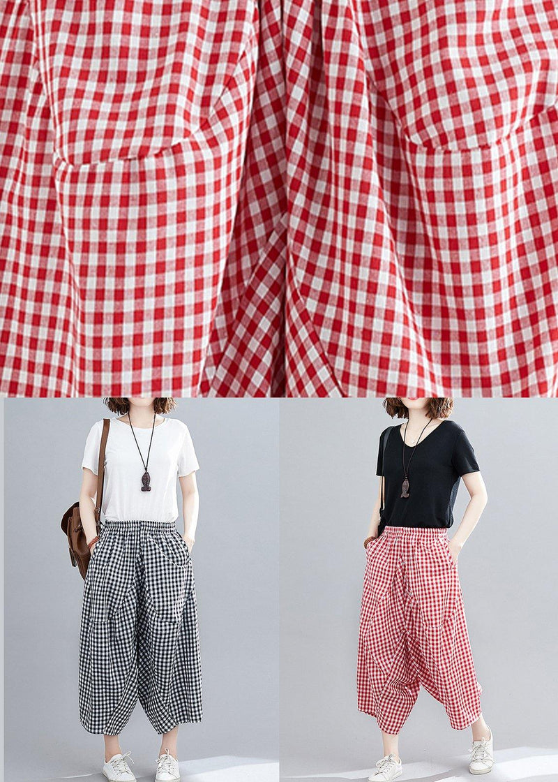 Stitched Black Plaid Large Capris