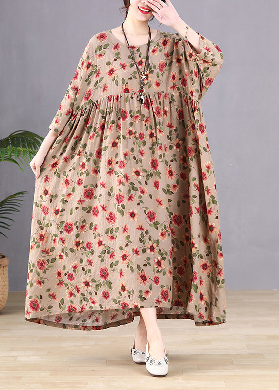 Green Patchwork Print Maxi Dress Long Sleeve