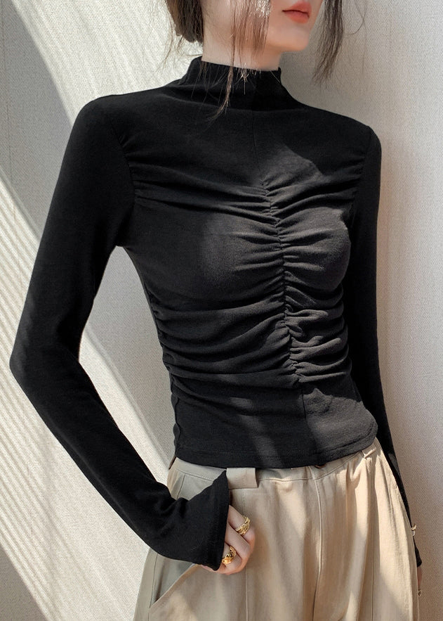 Black Turtleneck Patchwork Top Fall