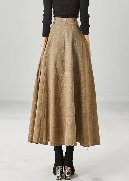 Khaki Silm Fit Cotton a Line Skirt High Waist Fall