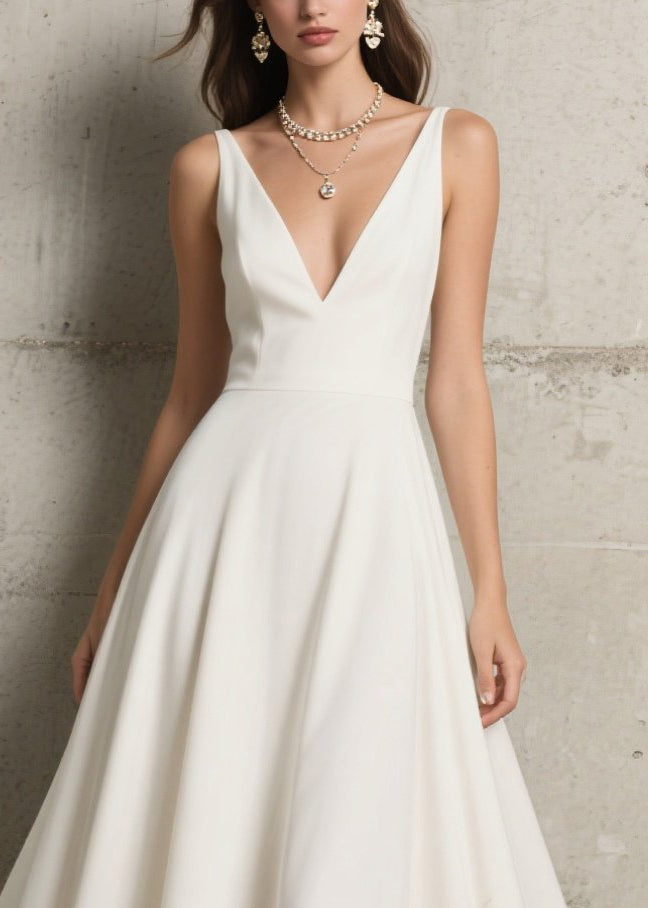 White Exra Large Hem Hollow Out Chiffon Dress Summer