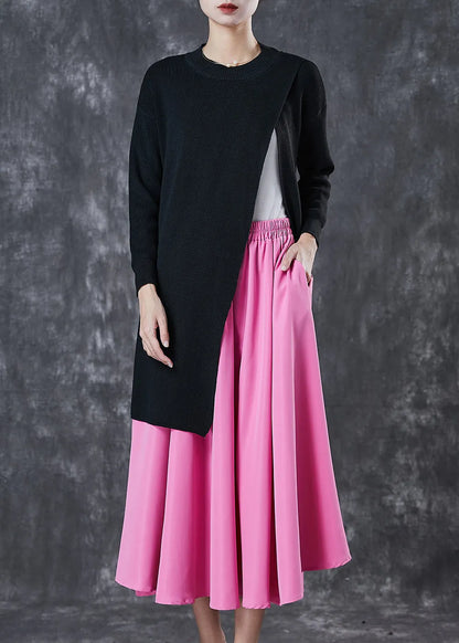 Style Black Asymmetrical Side Open Sweater and Skirt Two Pieces Set Spring