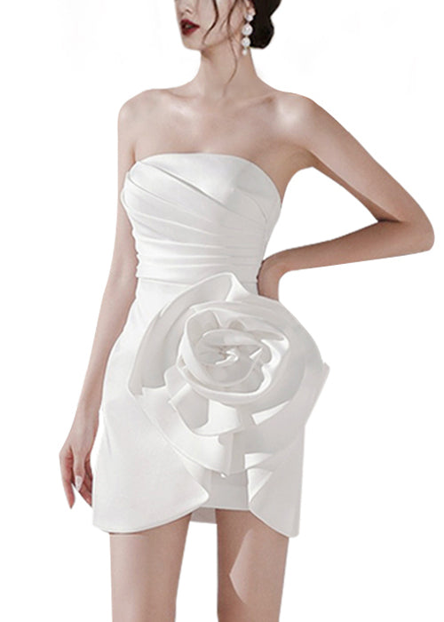 White Cold Shoulder Wrinkled Silk Mid Dress Sleeveless