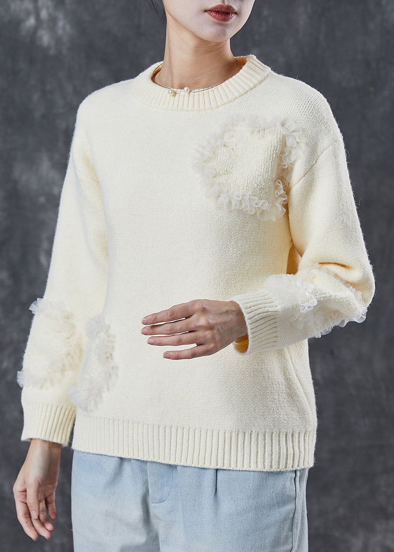 Apricot Ruffled Patchwork Thick Knit Sweater Tops Winter