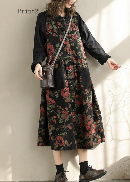 Spring Print Pockets Denim Vest Dresses
