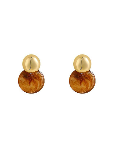Modern Brown Sterling Silver Alloy Round Crystal Stud Earrings