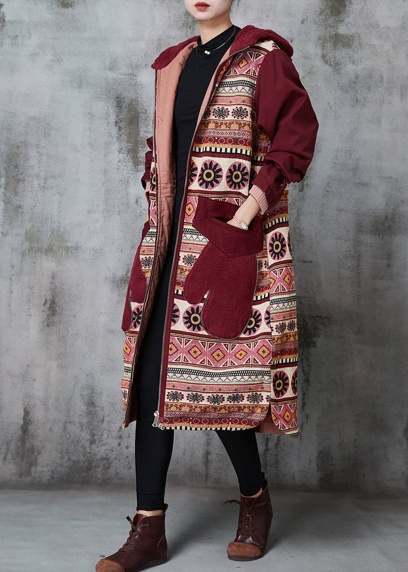 Mulberry Hooded Print Pockets Fine Cotton Filled Coats Winter