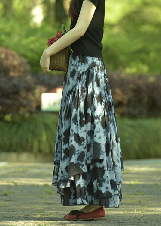 Tie Dye Exra Large Hem Lace Up Cotton Maxi Skirts Spring
