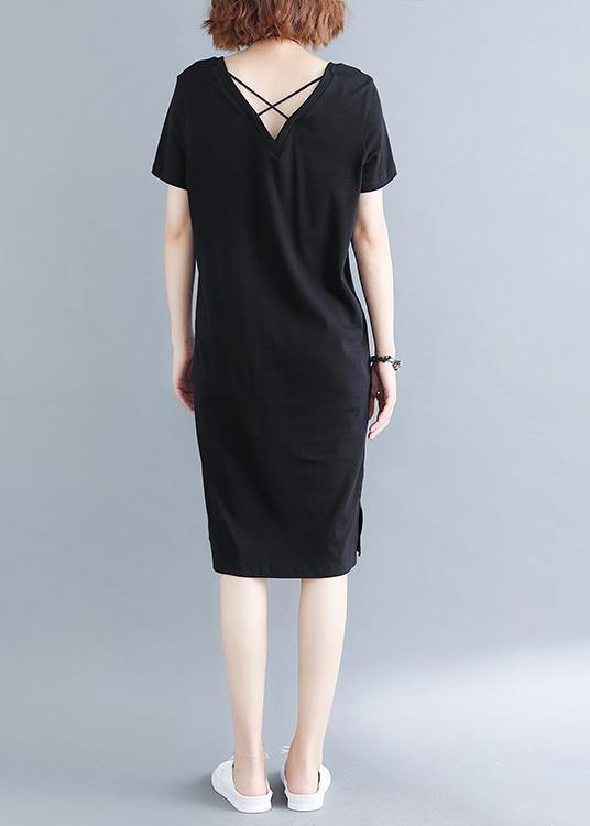 Black Side Open Cotton Summer Dresses