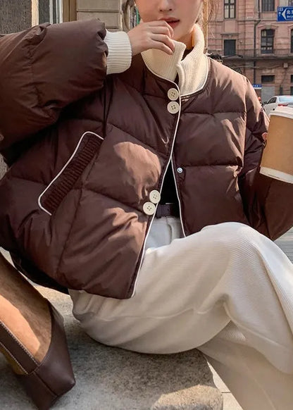 Coffee Stand Collar False Two Pieces Fine Cotton Filled Short Winter Coats