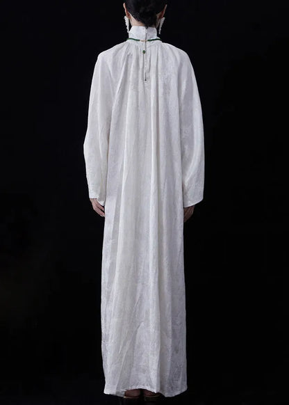White Zippered Wear on Both Sides Linen Maxi Dresses Fall