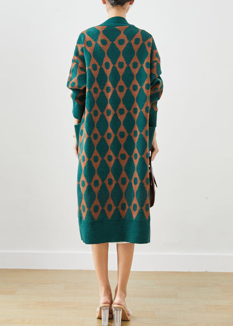 Green Oversized Patchwork Pockets Knit Cardigan Fall