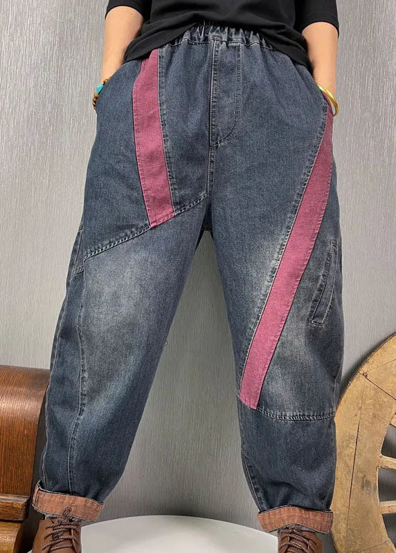 Diy Blue High Waist Patchwork Denim Pants Spring