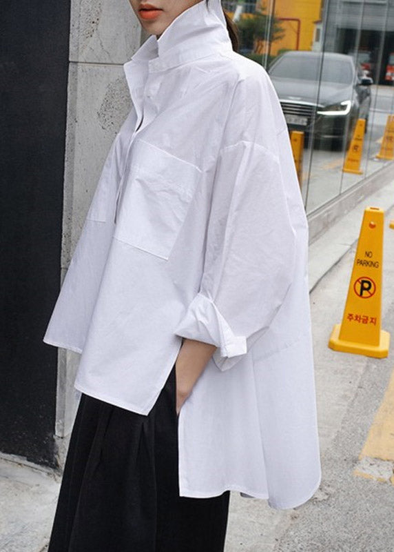 Natural Yellow Flower Peter Pan Collar Low High Design Button Pockets Cotton Shirts Long Sleeve Fall