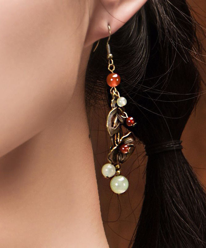 Copper Color Flower Fine Agate Metal Copper Drop Earrings
