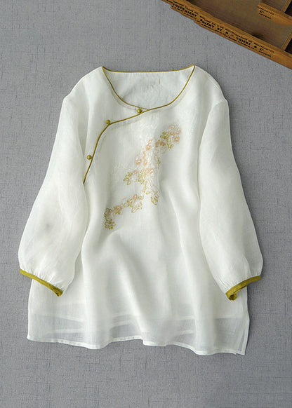 Apricot Embroidered Patchwork Button Shirt Summer