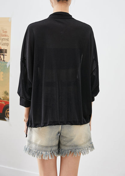 Black V Neck Drawstring Wrinkled Upf 50+ Coat Fall