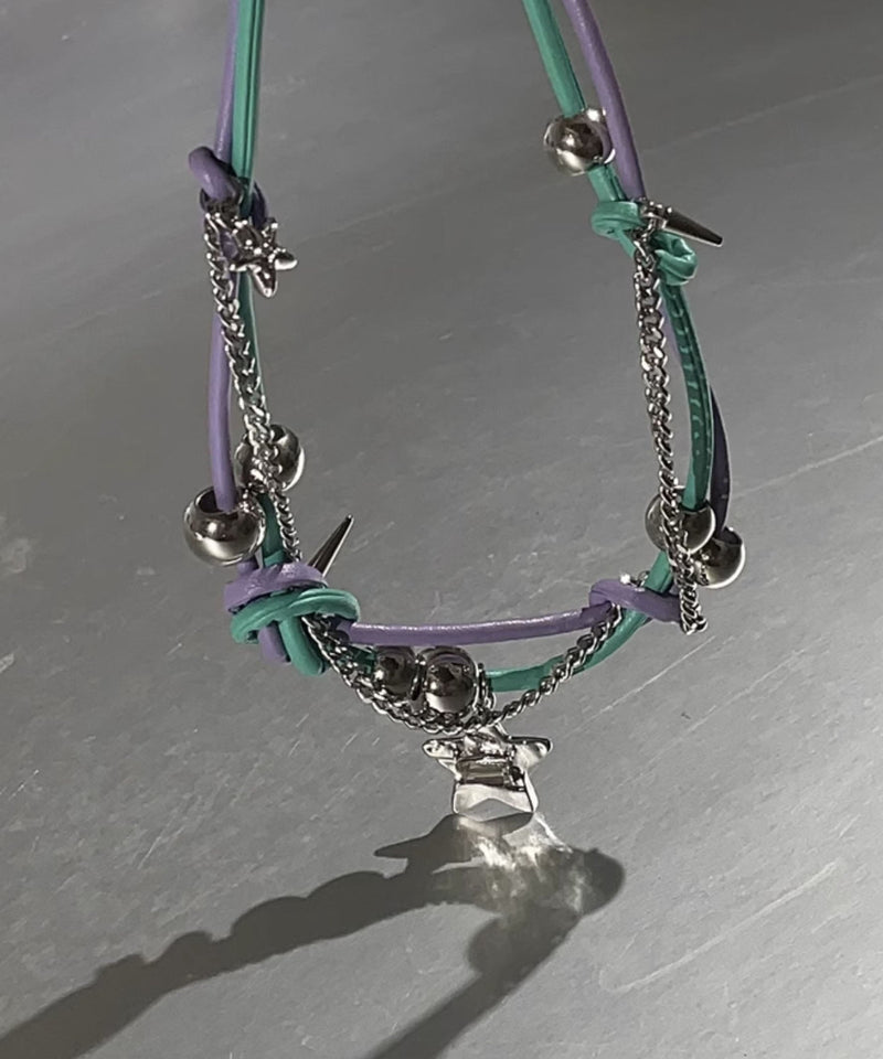 Purple Green Patchwork Alloy Colorful Stars Tassel Necklaces