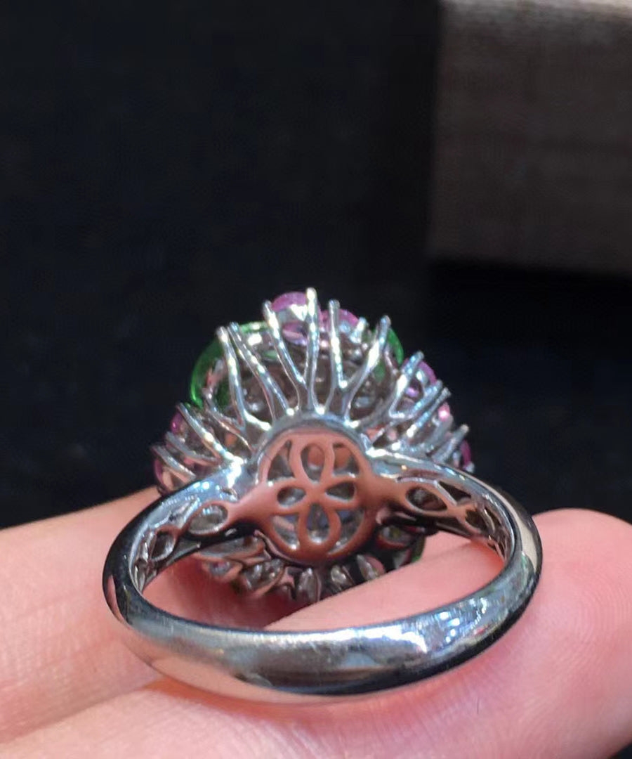 Purple Stainless Steel Crystal Zircon Jade Rings