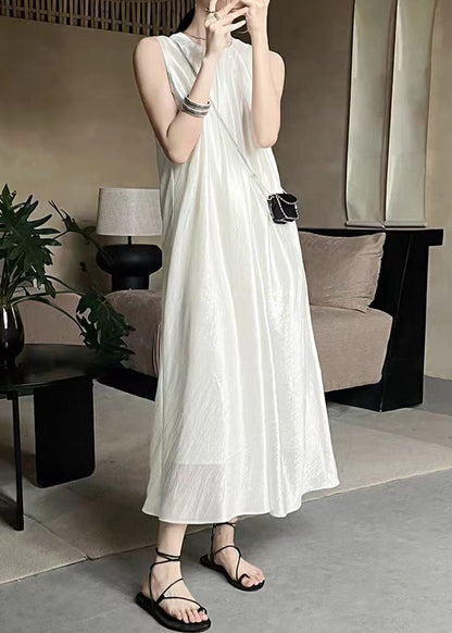 French Apricot O-neck Silk Long Dress Sleeveless