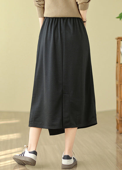 Black Asymmetrical Drawstring Cotton a Line Skirt Spring